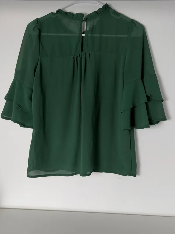 Ruffled Yoke Peasant Blouse in Forest Green - Image 6
