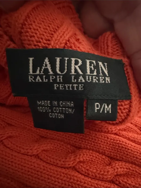 Vintage Ralph Lauren Cable Knit Sweater Orange‎ Crew Neck Size Medium Petite - Image 2