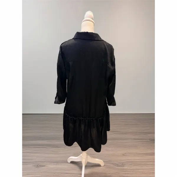 Kingston Grey Shirt Dress Womens M Black Button Front Collared Ruffle Hem - Image 3