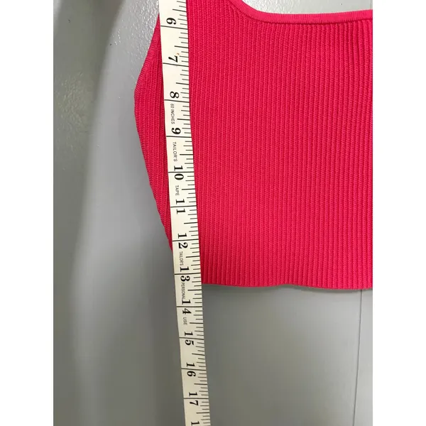 Aritzia Babaton Eros Pink Sculpt Knit Ribbed Squareneck Cropped Tank Top S - Image 4