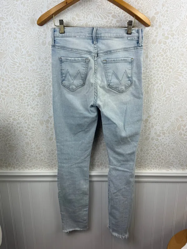 MOTHER The Stunner Zip Ankle Step Fray Distressed Light Wash Jeans - Size - 24 - Image 10