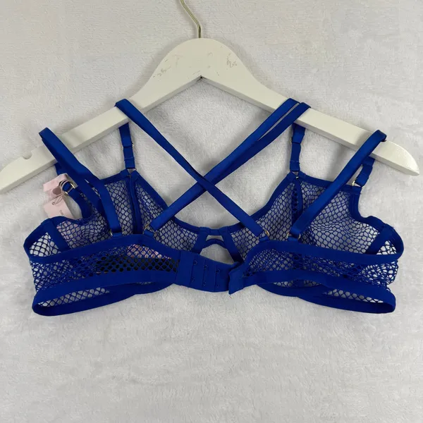 Victoria's Secret Very Sexy Royal Blue Fishnet Mesh Strappy Low‎ Cut Demi Bra L - Image 9