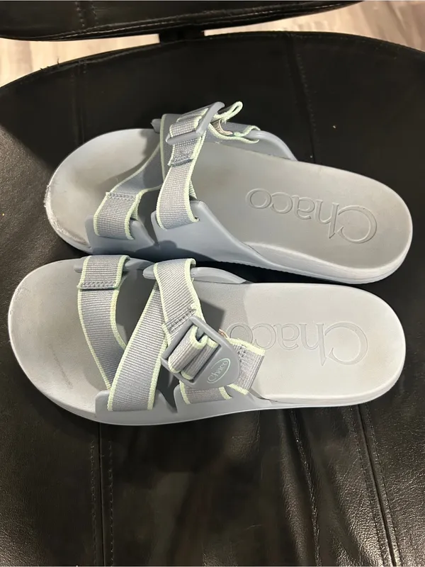 Chacos Women Pale Blue Slide Sandals with Mint Trim - Image 3