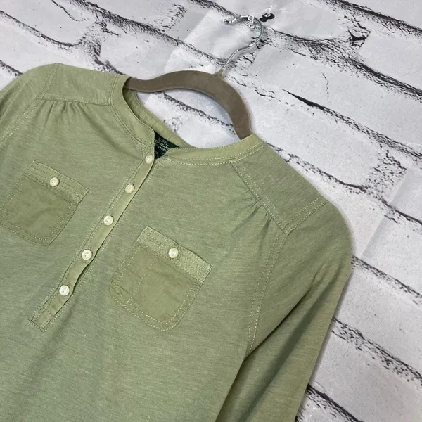 Lauren Ralph Lauren Green Button Blouse Longsleeve S Y2K Preppy Minimal Slim Fit - Image 7