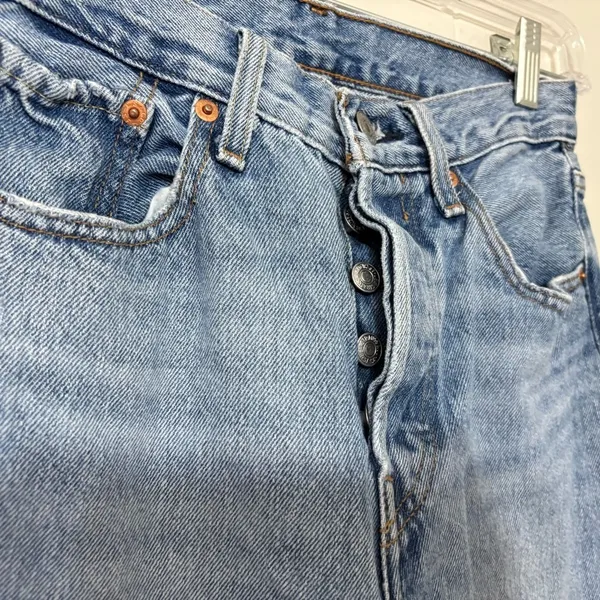 Levi’s 501 Original High Rise Distressed Button Fly Jeans Light Wash Size 25 - Image 3