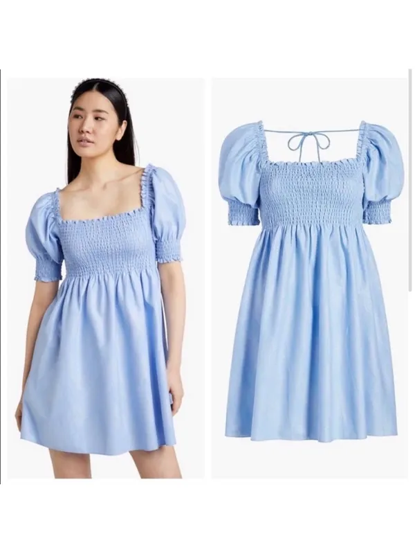 Hill House Athena Blue Glitter Smocked Nap Dress Size Small - Image 2