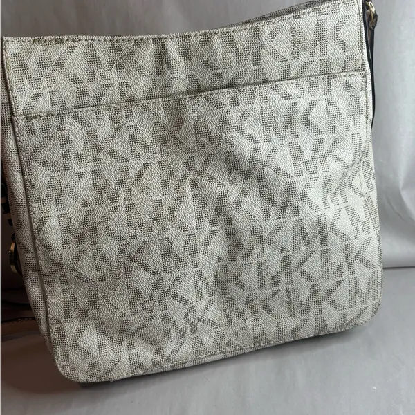 Michael Kors Monogram Crossbody Bag in Cream and Tan - Image 6