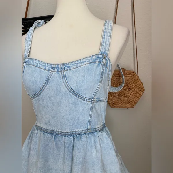 American Eagle Denim Jean Ruffled Layered Dress, Size Medium - Image 2