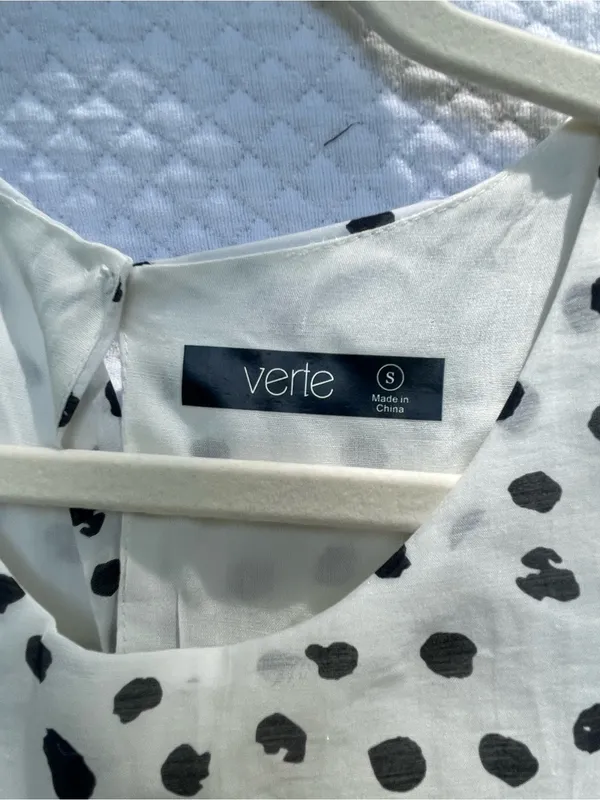 Verte Women’s Size Small White Black Polka Dot Ruffle Wrap Maxi Dress Side Tie - Image 3