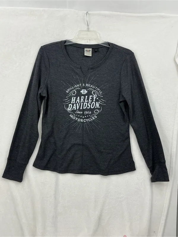 Harley-Davidson Women's Dark Charcoal Long-Sleeve Logo Tee - Image 2