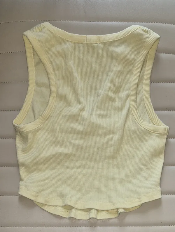 Garage Pale Yellow Ribbed Henley Tank Top Crop V Front Medium - Image 3