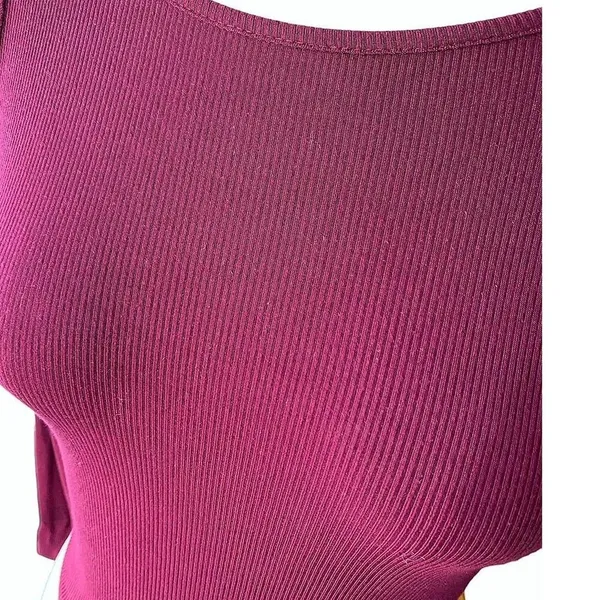 Burgundy Red Ribbed Bodysuit 1 Piece by BOZZOLO ~ Women's Size SMALL - Image 4