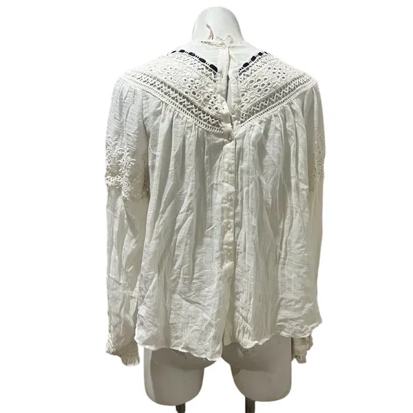 Free People Abigail Victorian Eyelet Top Ivory Blouse Size M - Image 7