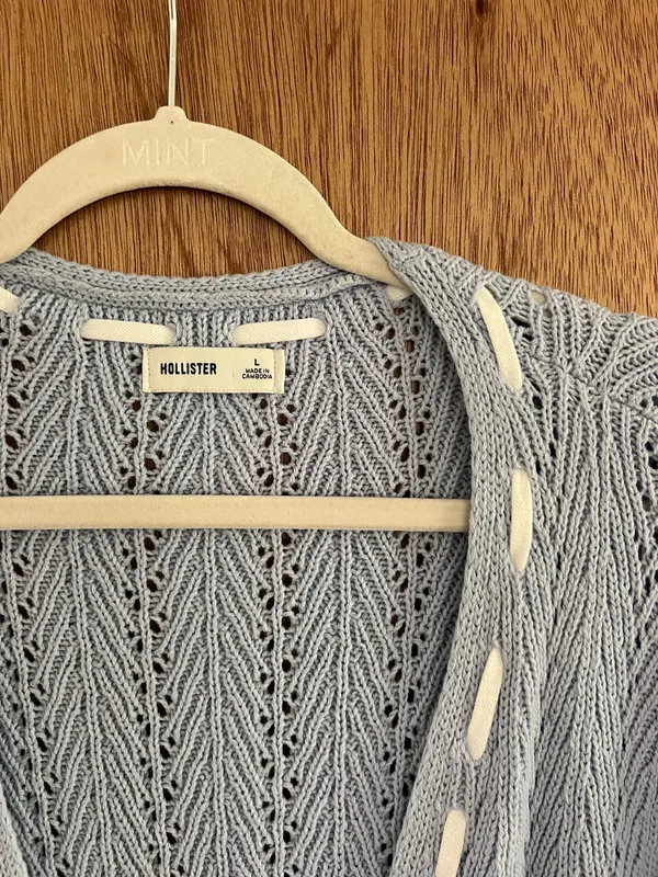 Hollister pearl baby blue knit crochet cardigan - Image 2