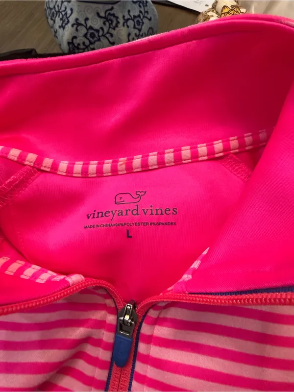 Vineyard Vines Pink and White Striped Half-Zip Pullover Sz L - Image 5