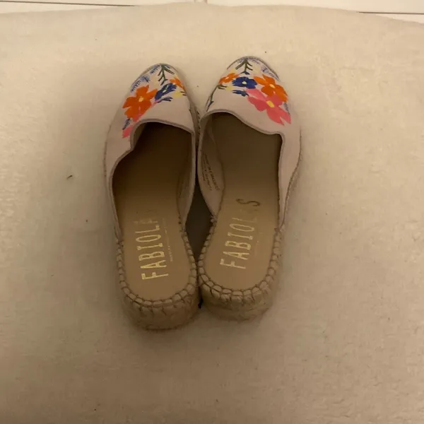 Floral Embroidered Espadrille Mules Pink Size 7.5 - Image 3