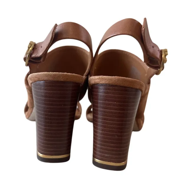 Tory Burch Selby Block Heel Sandals Ambra‎ Suede 75mm Size 8 - Image 5