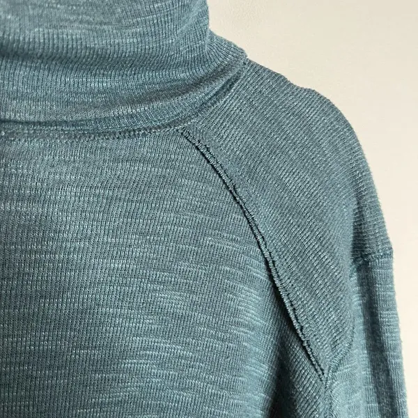 Free People We the Free teal mock neck open back long sleeve ribbed top - Image 2