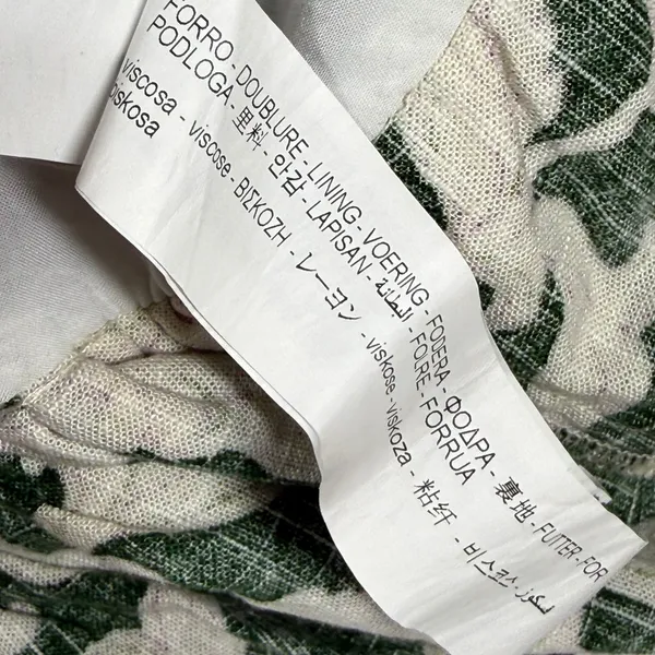 Zara Green Floral‎ Ruched Mini Skirt Tiered Ruffle Hem Linen Blend Size S - Image 9