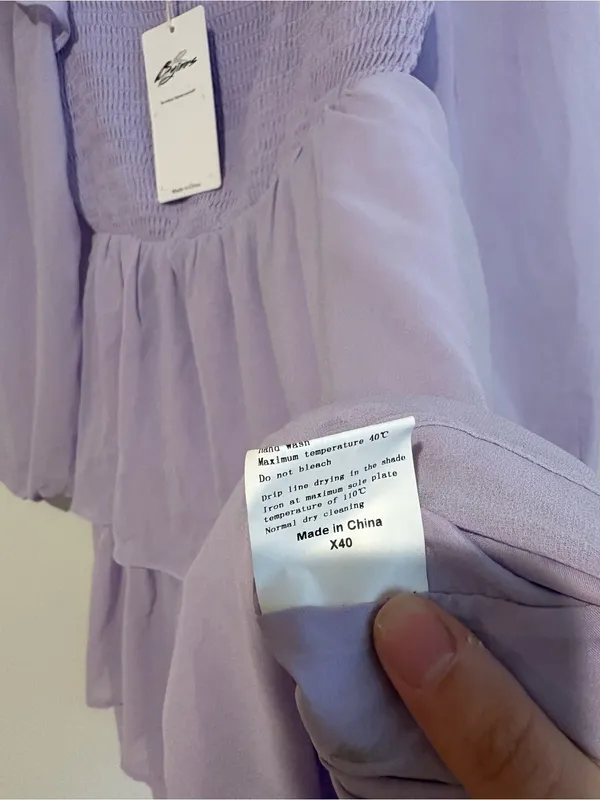 Byinns Smocked Ruffle Mini Dress Square‎ Neck Long Sleeve purple size small - Image 7