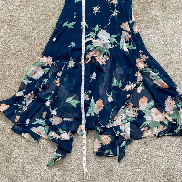 Lulus Feeling Freesia Navy Blue Floral Print Handkerchief Hem Maxi Dress - Image 11