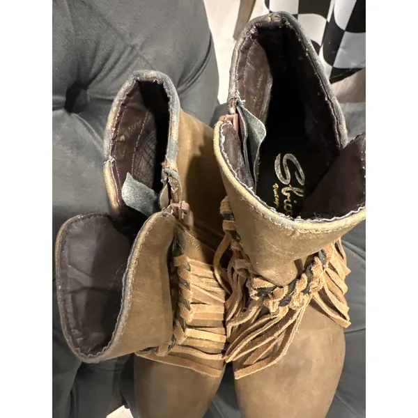 Sbicca Vintage Collection Brown Fringe Wedge Ankle Boots Women's Size 8 Boho - Image 4