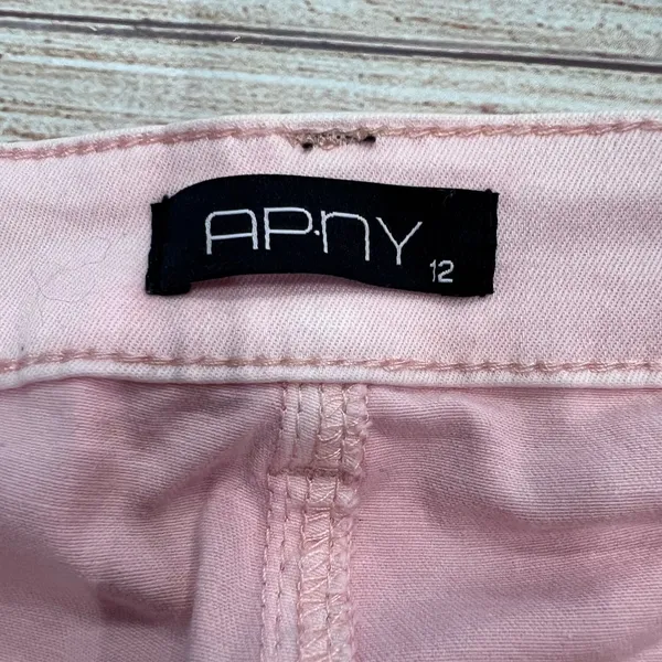 APNY New York Womens Pink Wide Leg Jeans High Rise Raw Hem Size 12 Stretch Denim - Image 4