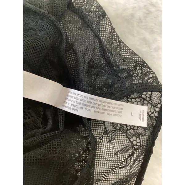 Auden Womens Black Floral Lace Sleeveless Thong Bodysuit Large‎ 023102212 - Image 5