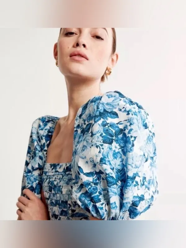 Abercrombie & Fitch Emerson Blue Floral Midi Dress blue floral size medium - Image 3