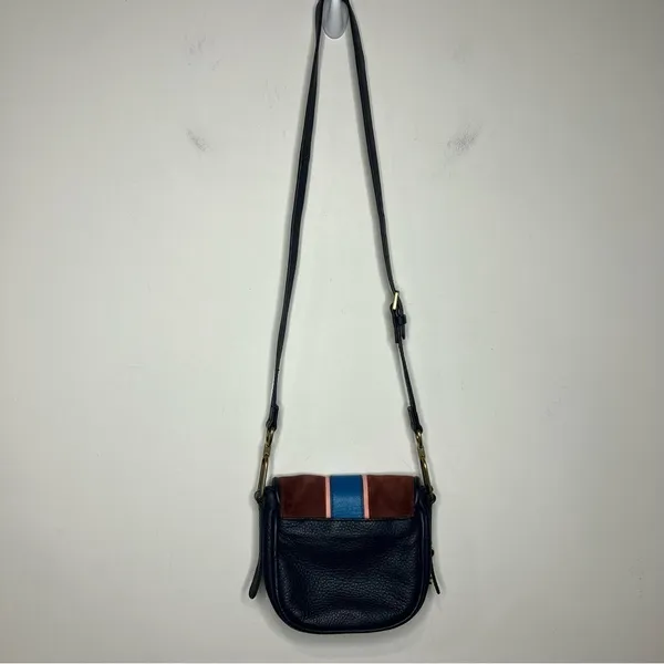 Fossil Rumi blue Cabernet striped suede leather flap crossbody‎ bag small - Image 11