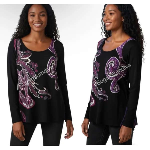 Choices Black Paisley Print Gem Embellished LS Sweater‎ XL Colorful Abstract - Image 2