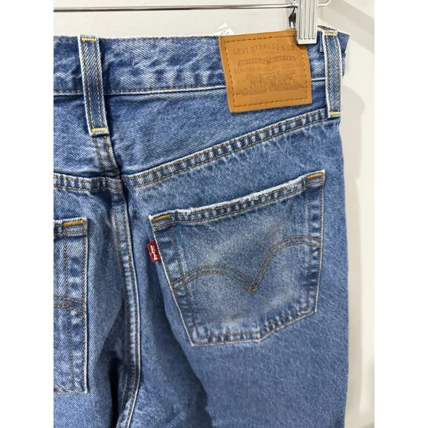 Levis Jeans 29 Blue Ribcage Straight Ankle Button Fly Distressed Med Wash W - Image 6
