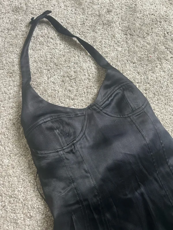 ZARA Dress Mini Black Satin Halter Corset - Image 3