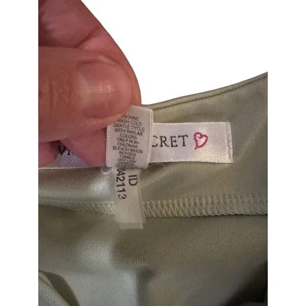 Y2K Victorias Secret‎ Satin Slip Dress M Sage Lingerie Chemise Spaghetti Strap - Image 5
