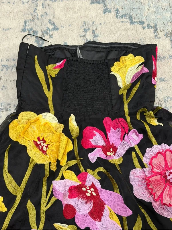 By Anthropologie Strapless Floral Organza Mini Dress Petite Medium - Image 9