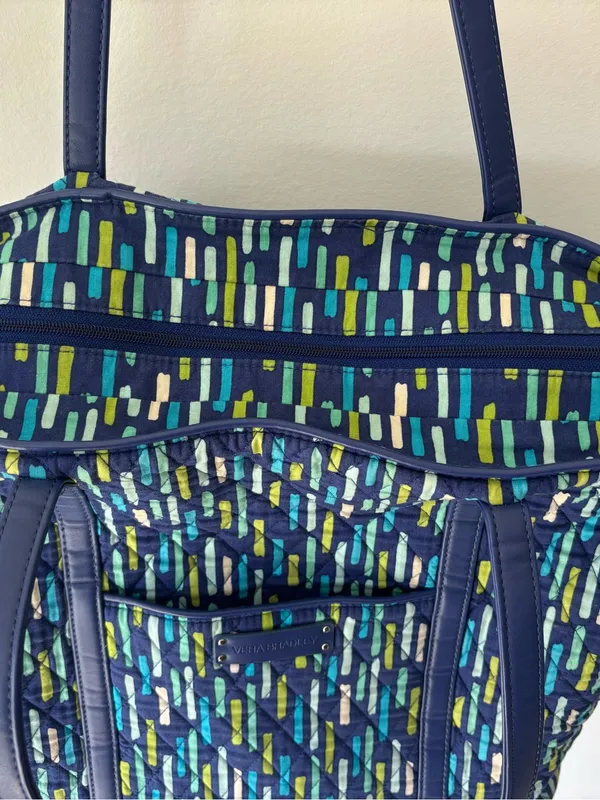 Vera Bradley Trimmed Laptop Tote Katalina Showers Blue Green Shoulder Bag Travel - Image 10