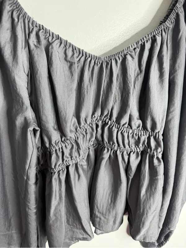 52Seven Gray‎ Smocked Peplum Top Balloon Sleeve XXL Cottagecore Romantic Boho - Image 9