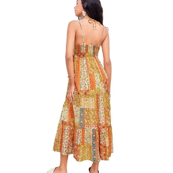 Nordstrom NWT Cider Woven V-Neck Halter Floral Patch Maxi Dress Sz 6 - Image 4