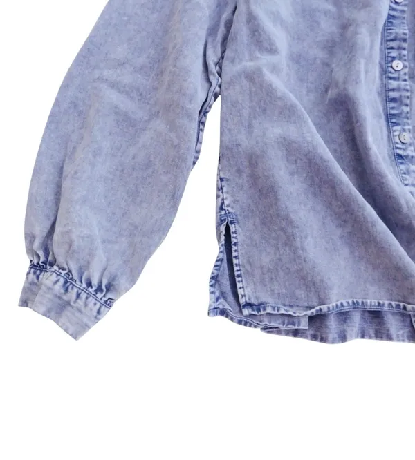 Rails Camille Blouse XS Sapphire Acid Wash Tencel Linen Ruffle Collar Top - Image 4