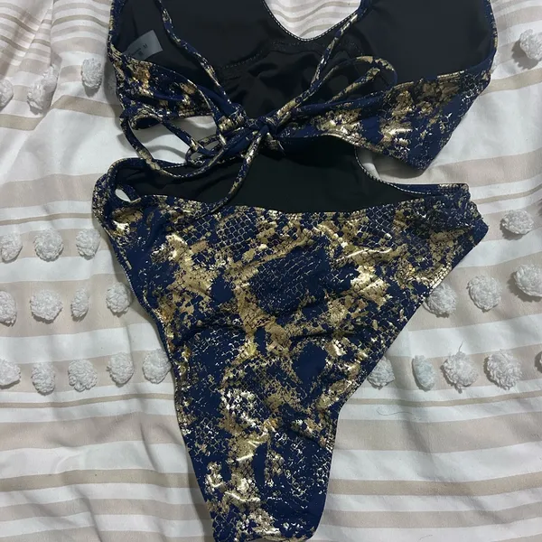 SHEIN Blue and Gold One Piece Swimsuit - Image 7
