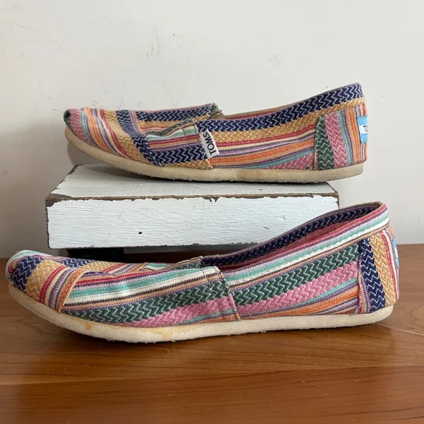 TOMS Classic‎ Alpargata Multi Color Woven Stripe Chevron Slip On Shoes Womens 7 - Image 2