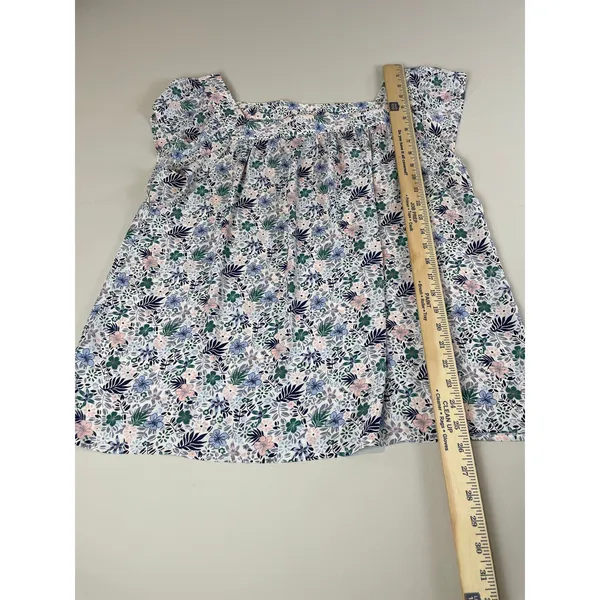 LOFT Square Neck Flutter Sleeve Top Size L White Floral - Image 4