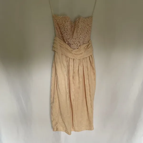 Rina Di Montella silk vtg sz 6 pastel‎ cream prom dress padded shoulder jacket - Image 5