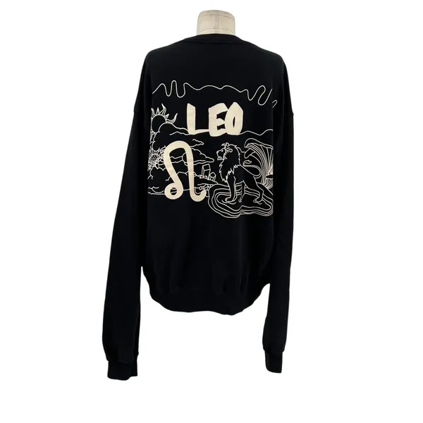 Good American Boyfriend Pullover Sweatshirt Leo Zodiac‎ Sign Black Size 3 Large - Image 8