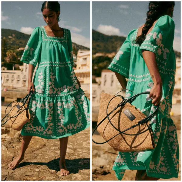 Sézane Sabine Dress Ecru Green - Image 2