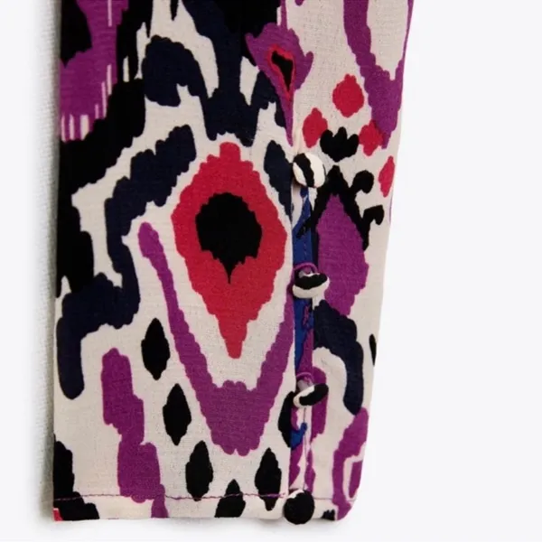 ZARA Abstract Print Mock Neck Long-Sleeve Crop‎ Top Size Small Pink Purple Blue - Image 6