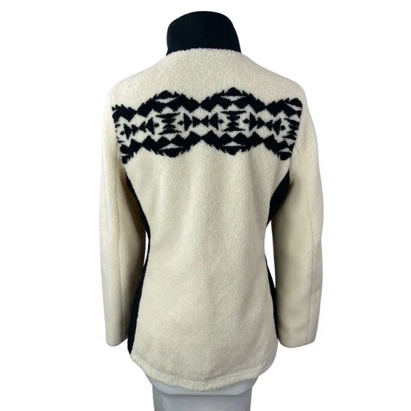 Pendleton Cream Sherpa Fleece Geometric Zip Up Long Sleeve Sweater Coat Jacket S - Image 2