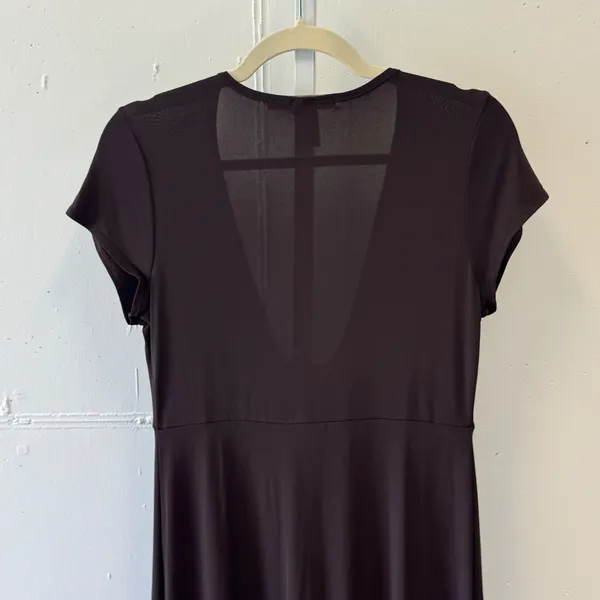 Y2K Anne Klein New York Brown V-Neck Front Tie Short Sleeve Dress Medium 2010s - Image 5