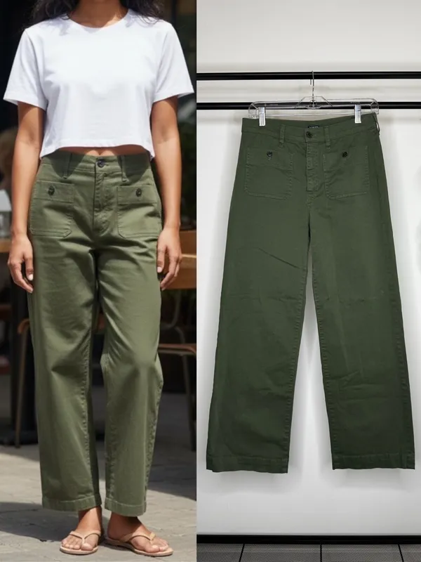J. Crew Green Sailor Slim Wide Leg Chino Pant Cropped size 27T Tall Inseam BY638 - Image 2