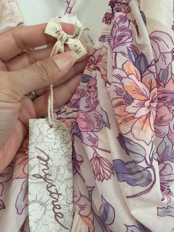 Mystree Cream Floral Mesh Maxi Dress Criss Cross Back Polyester Blend Sz M NWT - Image 4